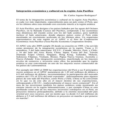 Integración Economica y Cultural en la region Asia Pacifico