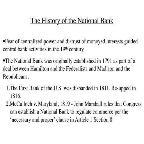 Econ - Hist of the National Bank