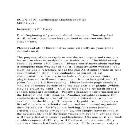 ECON 1110 Intermediate MacroeconomicsSpring 2020Instructions.docx