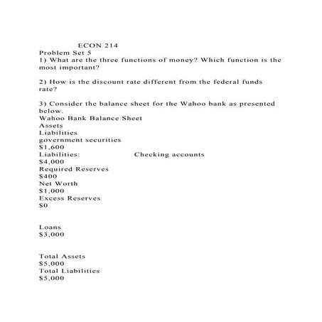 ECON 214Problem Set 51 What Are The Three Functions Of Mone docx