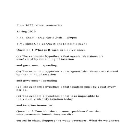 Econ 3022 MacroeconomicsSpring 2020Final Exam - Due A.docx