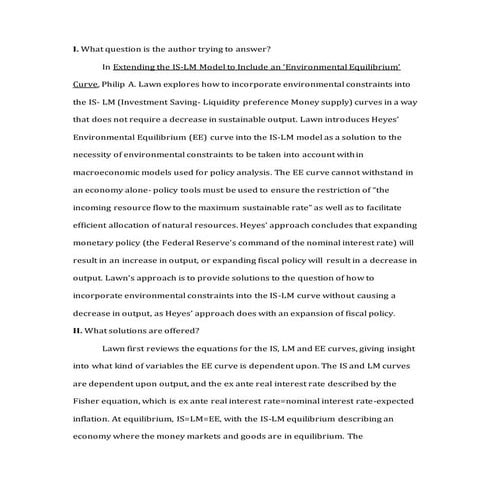 Discussant Paper: Extending the IS LM Curve to Include an "Environmental Equi...