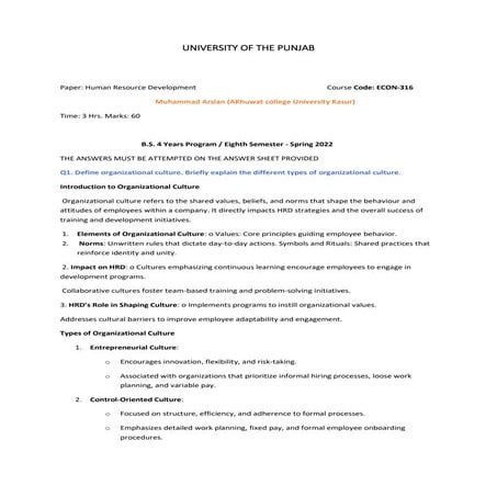 PU2022 Spring  ECON 316 SOLVED Human Resourse Development By Arslan .pdf