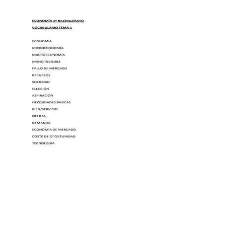 Economía 1º bach ud1 vocabulario | PDF