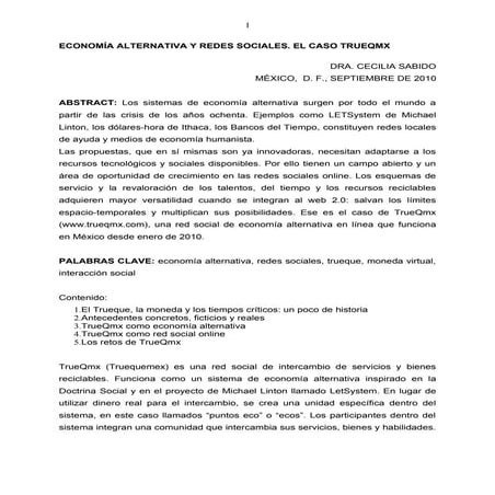 Economía alternativa y redes sociales, el caso TRUEQMX