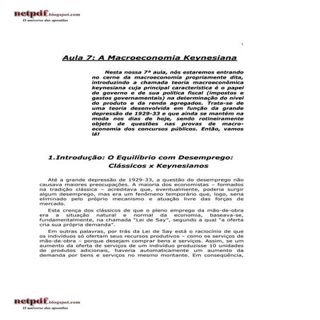 Economia   aula 7 - a macroeconomia keynesiana