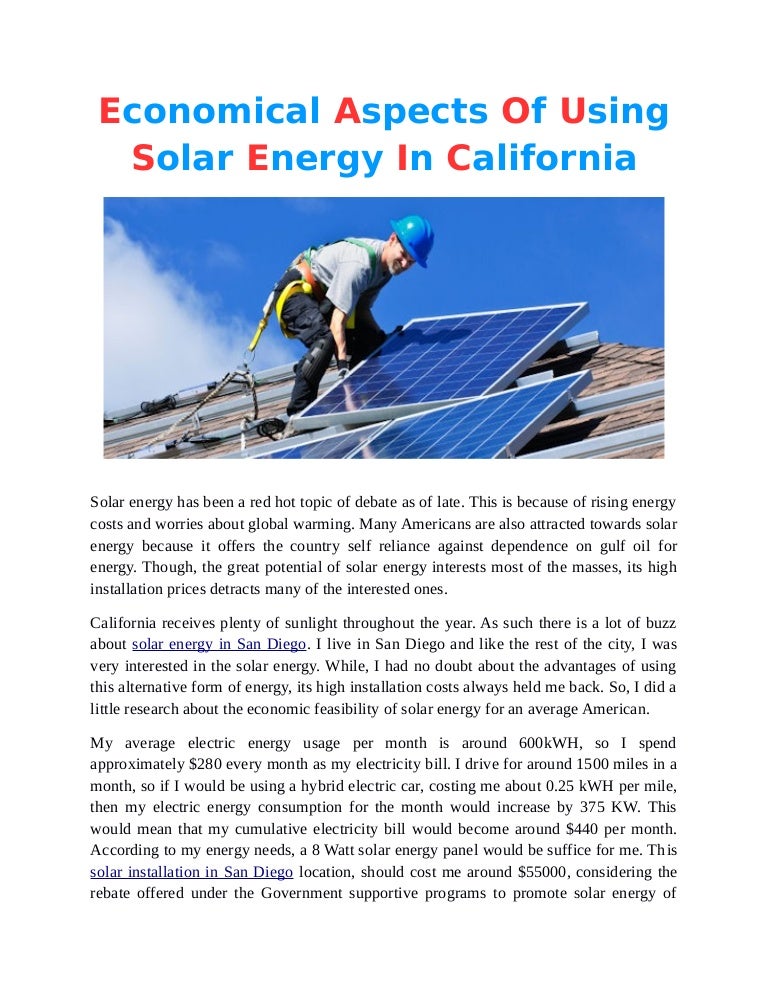 Economical Aspects Of Using Solar Energy In California