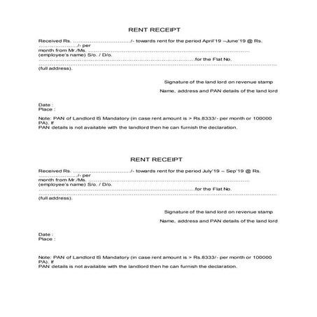 Rent Receipt / Rent Slip - India TDR Tax Saving | PDF