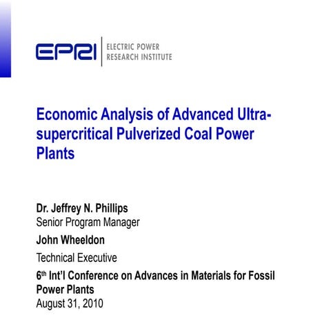 Economic Analysis Of Advanced Ultra Supercritical Pulverized Coal Power