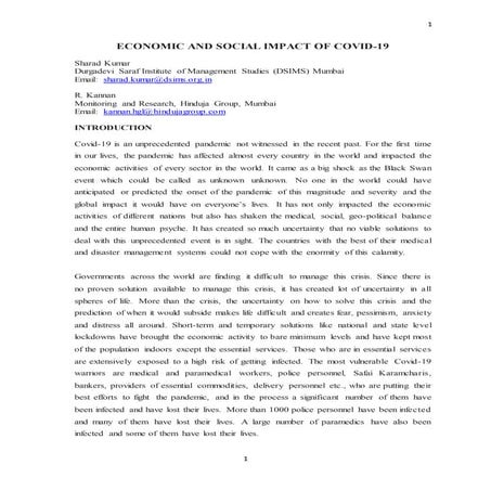 Economic and Social Impact of Covid | DOCX