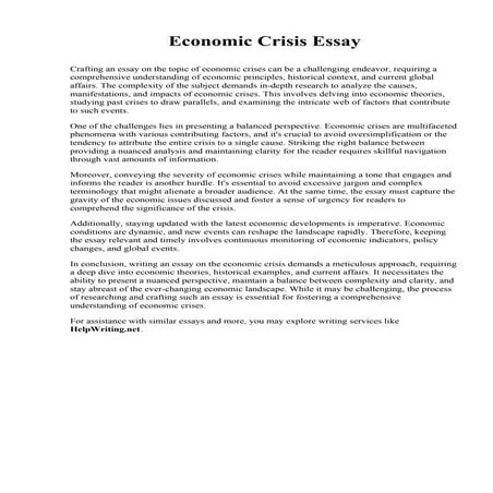 Economic Crisis Essay. Massachusetts Bay Community College
