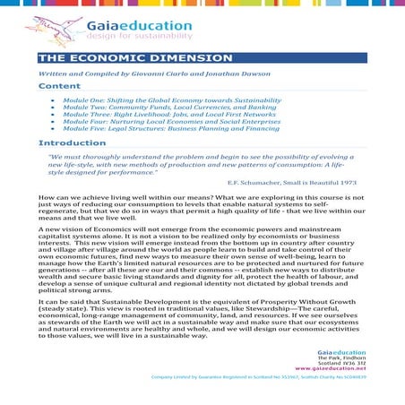 Economic Dimension & sustainability