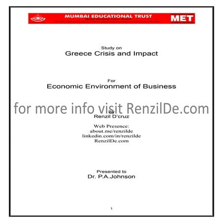 Project on Greece Crisis and Impact for  Economic Environment of Business 
