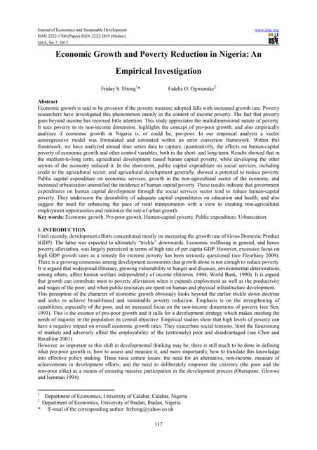 Economic growth and poverty reduction in nigeria an empirical investigation