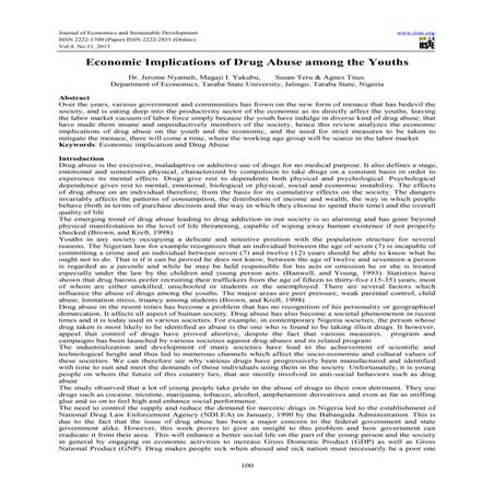 Economic implications of drug abuse among the youths