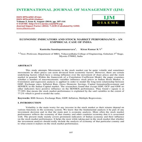 Economic indicators and stock market performance an empirical case of ...
