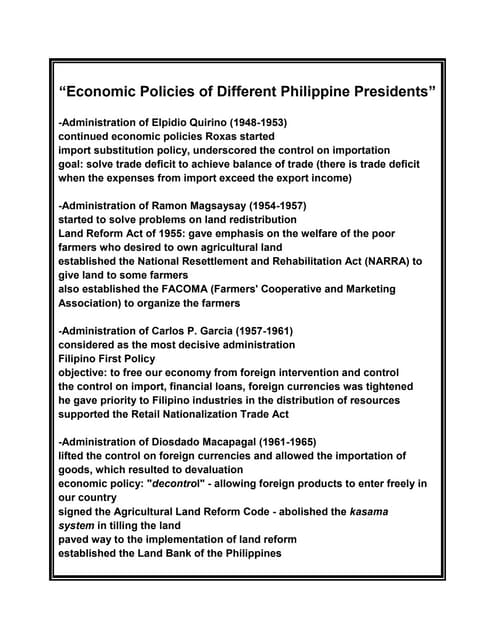 Economic policies of different phil...