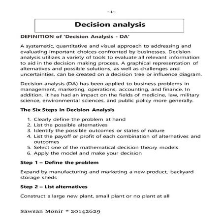 Decision analysis & Markov chain