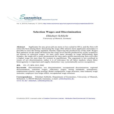 Economics   selection wages and discrimination