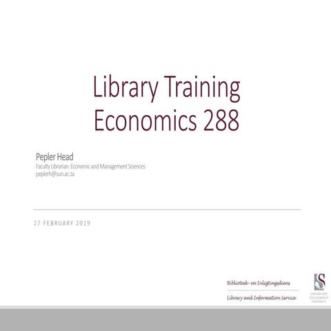 Economics 288 Library Training 