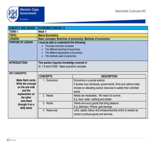 Grade 10 economics lesson 1 | PPTX