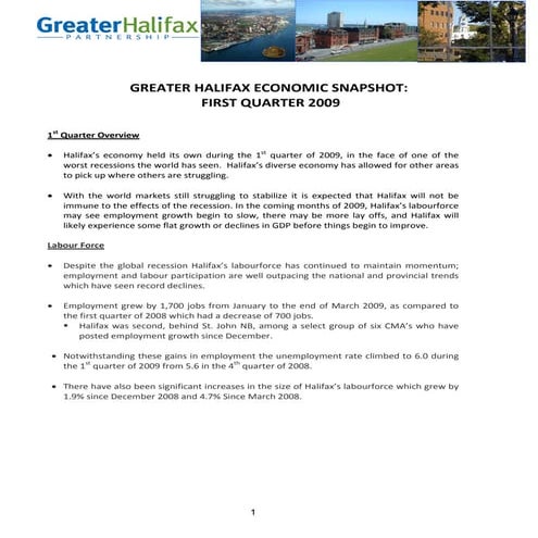 Halifax Economic Snapshot Quater 1 2009