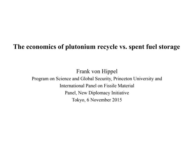 Economics of plutonium recycle 6 nov2015fvh