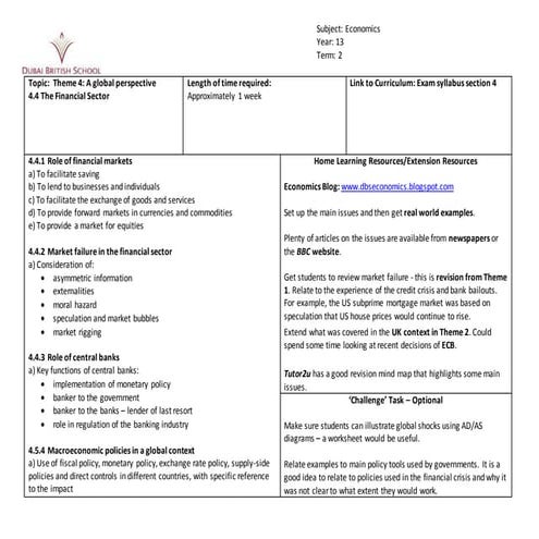 Economics section 4.4 the financial sector