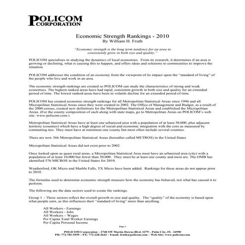 Policom: (Cities) Economic Strength Rankings