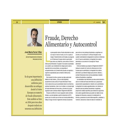 Fraude, derecho alimentario y autocontrol