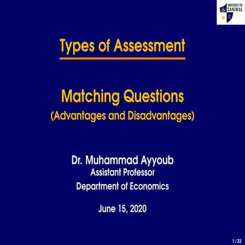 Types of Assessment: Matching Questions