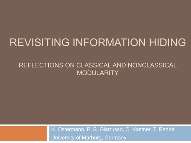 Revisiting Information Hiding - Reflections on Classical and Nonclassical M...