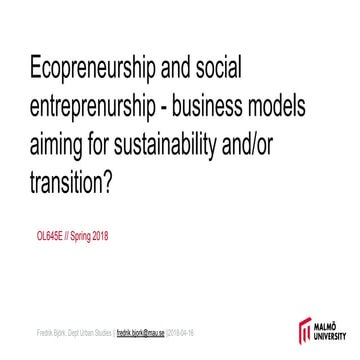 Ecopreneurship and social entreprenurship - business models aiming for ...