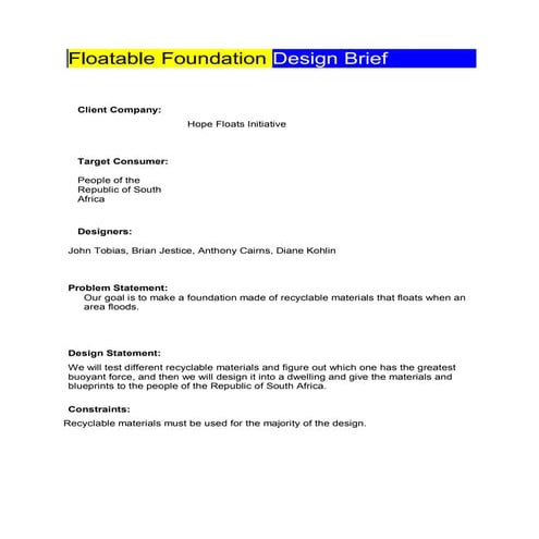 Eco project design brief