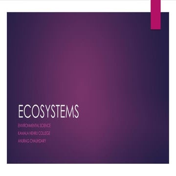 A slideshow on the meaning, types and components of an Ecosystem.