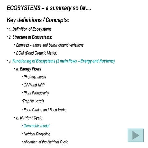 Ecosystems - Succession and Key Terms