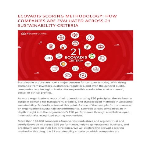 ECOVADIS SCORING METHODOLOGY- HOW COMPANIES ARE EVALUATED ACROSS 21 SUSTAINAB...