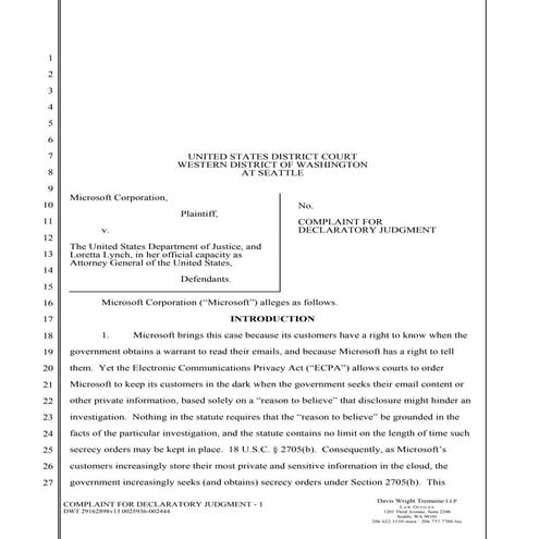 Иск Microsoft к Минюсту США