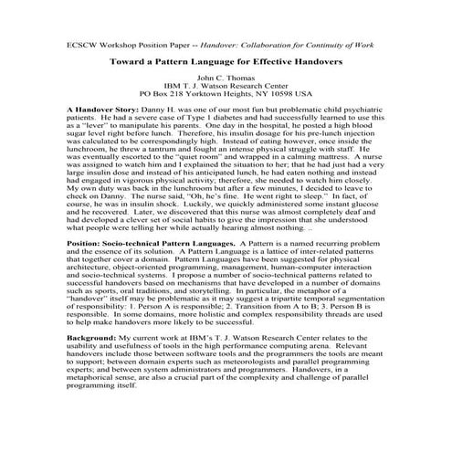 Ecscw 2007 workshop position paper on handovers 
