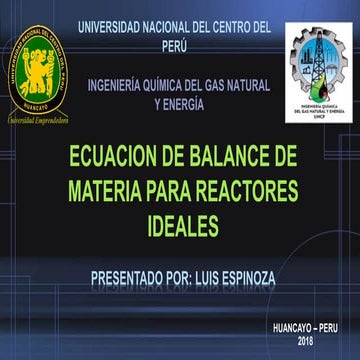 Ecuacion de balance de materia para reactores ideales
