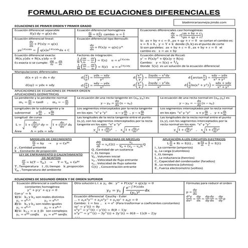 Formulario Ecuaciones diferenciales