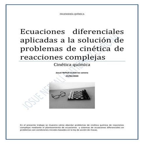 Ecuaciones diferenciales aplicadas a  la cinetica quimica