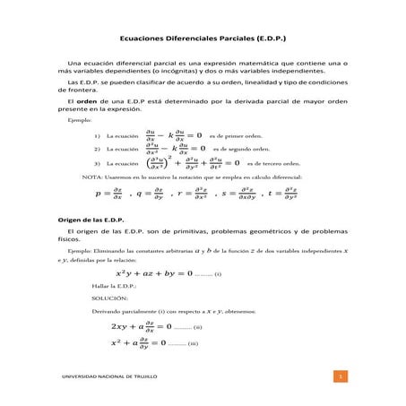 Ecuaciones diferenciales parciales E.D.P.