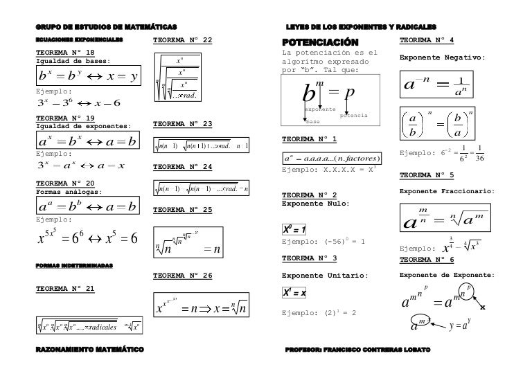 TEORIA DE EXPONENTES Y RADICALES