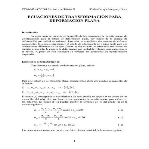 Ecuaciones para la deformacion plana