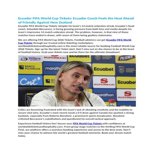 Ecuador FIFA World Cup Tickets Ecuador Coach Feels the Heat Ahead of Friendly Against New Zealand.docx
