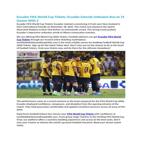 Ecuador FIFA World Cup Tickets Ecuador Extends Unbeaten Run to 15 Games With 2.docx