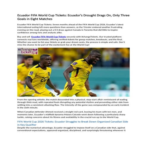Ecuador FIFA World Cup Tickets Ecuador's Drought Drags On, Only Three Goals i...