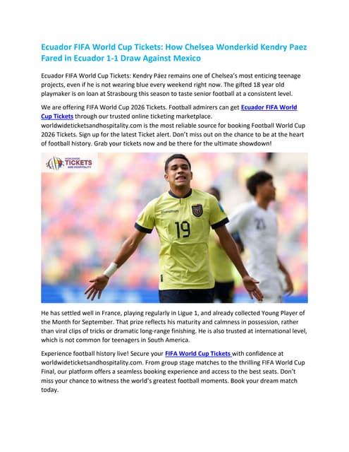 Ecuador FIFA World Cup Tickets How Chelsea Wonderkid Kendry Paez Fared in Ecu...