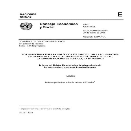 Informe preliminar sobre la misión al Ecuador